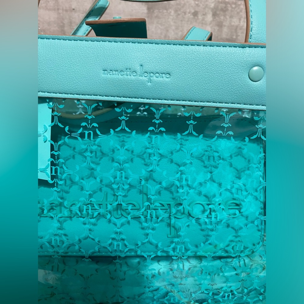 NEW 🆕 nanette lepore Arianna clear logo satchel with solid wristlet Teal SALE - Picture 8 of 9